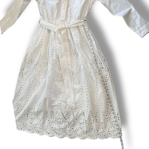 Frank & Eileen Grace Eyelet Midi Dress White Belted Classy Preppy Women’s Size S - Picture 6 of 16